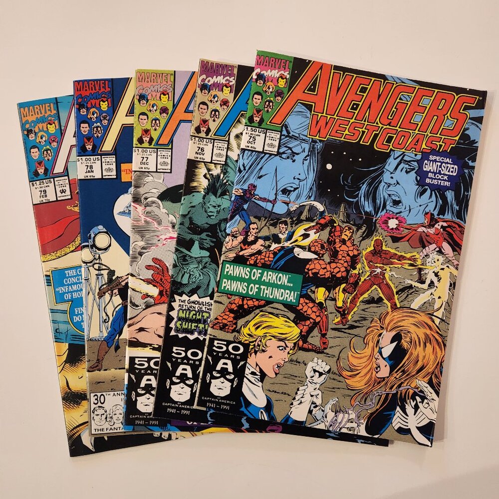 Lot of 5 Avengers West Coast 75 76 77 78 79 Marvel Comics 1991 1992 Comic Book